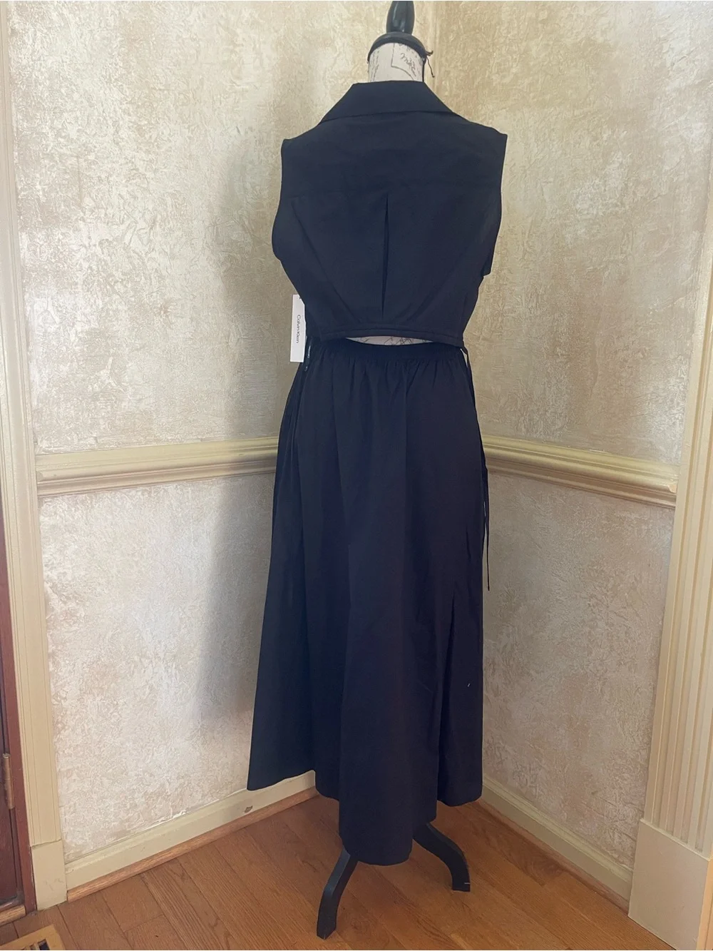 NWT Calvin Klein Black Cotton Midi Shirt Dress Size 8 Open Back Poplin Utility - Picture 5 of 13